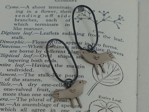 Bronze Bird on Oval Oxidised Silver Hoop