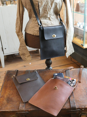 Flat Leather Crossbody Turnlock Bag