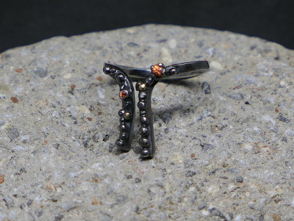 Ruthenium Plated Silver Ring with Orange Sapphire