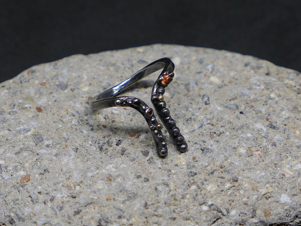 Ruthenium Plated Silver Ring with Orange Sapphire