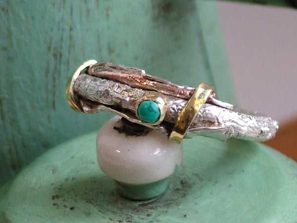 Mixed Metal Ring with Turquoise Cabochon