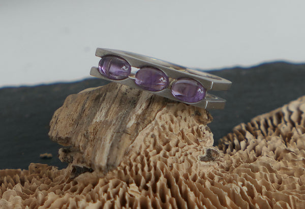 Triple Stone Silver and Amethyst Ring