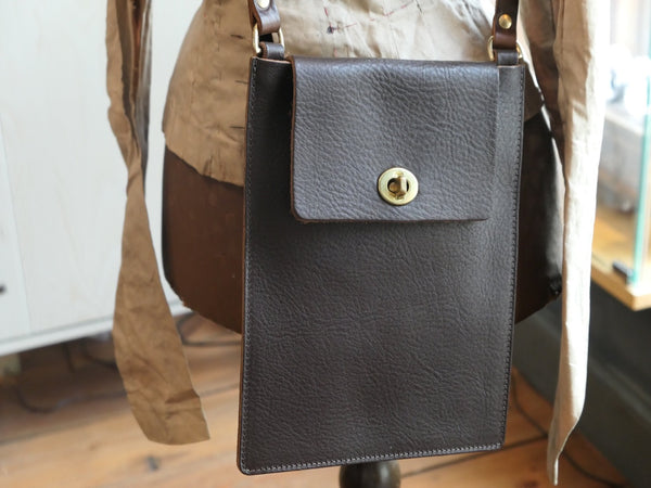 Flat Leather Crossbody Turnlock Bag