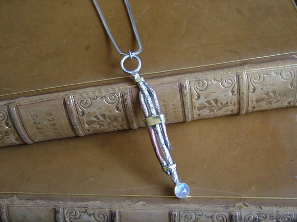 Organic Textured Mixed Metal Pendant with Moonstone