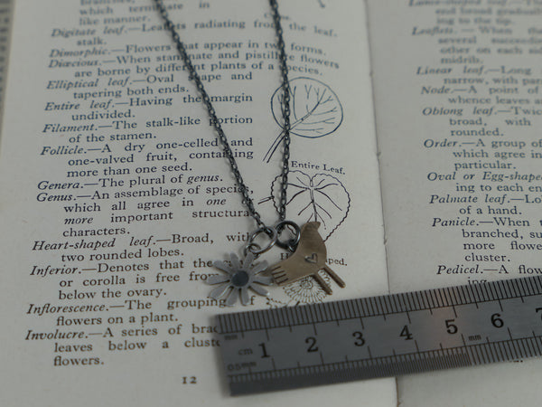 Charm Pendant Bronze Bird and Daisy