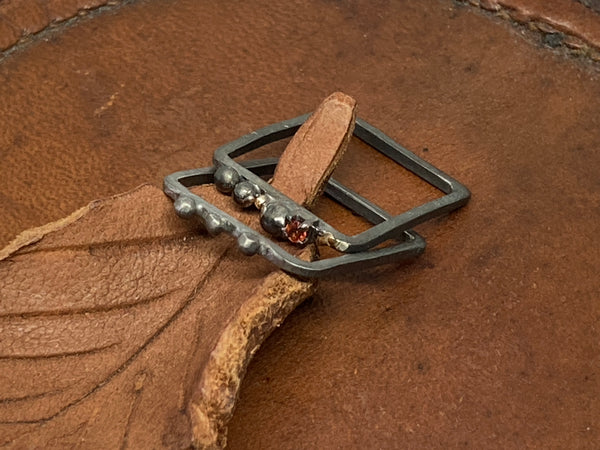 Fine Oxidised Square Ring Set with Orange Sapphire