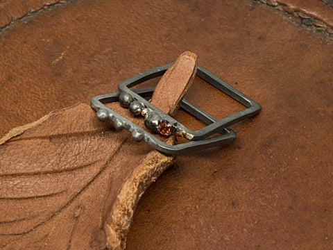 Fine Oxidised Square Ring Set with Orange Sapphire