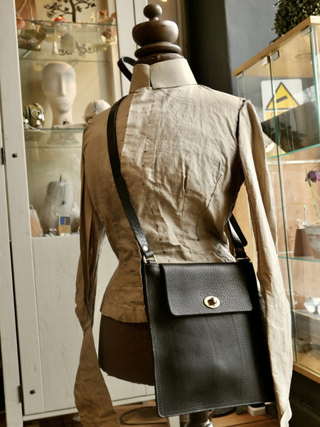 Flat Leather Crossbody Turnlock Bag
