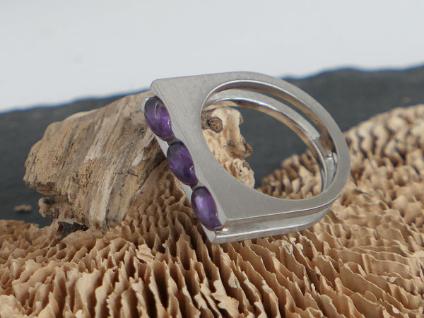 Triple Stone Silver and Amethyst Ring