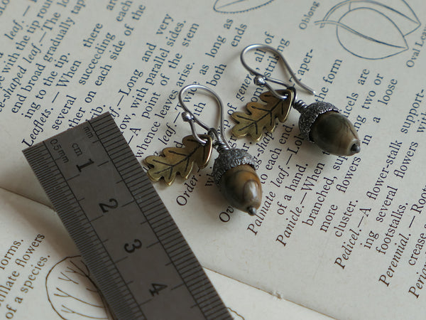 Silver and Jasper Acorn Earrings