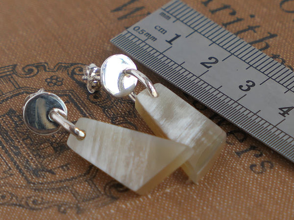 White Natural Buffalo Horn Drop Earrings - Silver