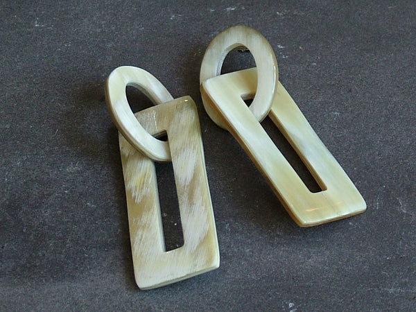 Natural White Rectangular Link Buffalo Horn Earrings