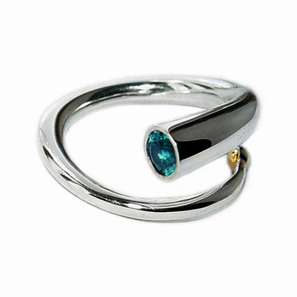 Chunky Polished Ring with Blue Topaz and Gold Ball