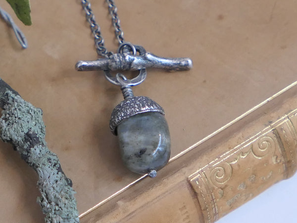 Small Silver Acorn Necklace with Labradorite