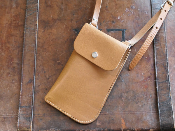 Tan Leather Cross Body Phone Pouch
