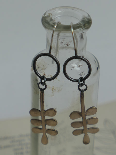 Large Bronze Leaf on Oxidised Hoop Earrings