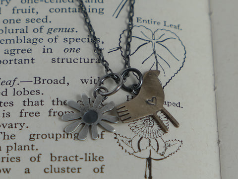 Charm Pendant Bronze Bird and Daisy