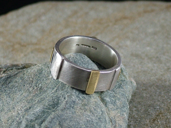 Silver Ring with 18 ct Gold and Two Rose Cut Natural Colour Diamonds No.1