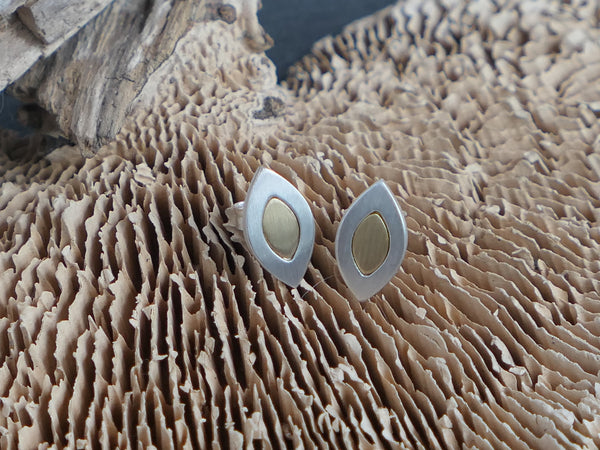 Silver Leaf Shaped Studs With 18 ct Gold Detail