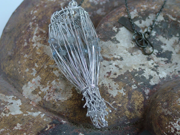 Statement Silver Wire and Labradorite Bead Necklace