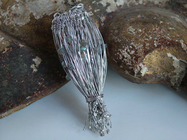 Statement Silver Wire and Labradorite Bead Necklace
