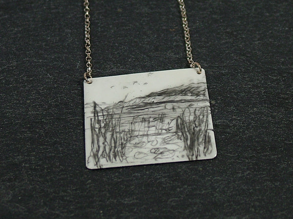 New Old Stock Large Square Silver and Enamel Pendant