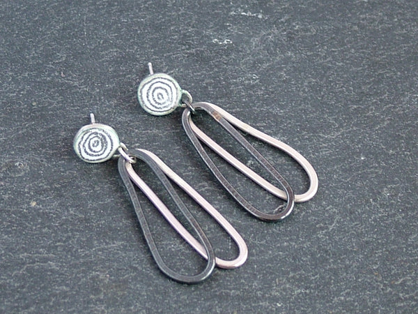 Silver and Enamel Round Flat Studs with Hanging Detail
