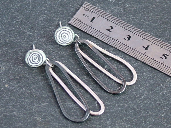 Silver and Enamel Round Flat Studs with Hanging Detail