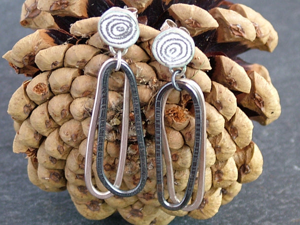 Silver and Enamel Round Flat Studs with Hanging Detail