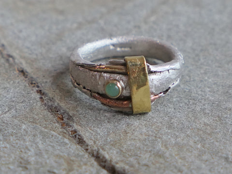 Mixed Metal Ring with Chrysoprase