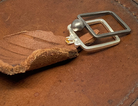 Fine Oxidised Silver and Silver Square Ring Set with Citrine
