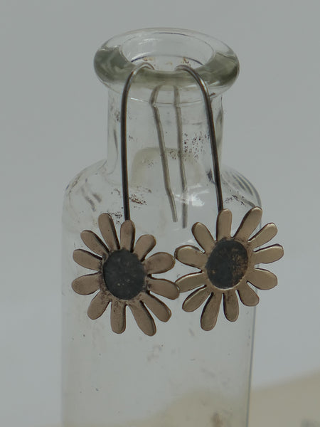 Large Bronze Embossed Daisy Drop Earrings
