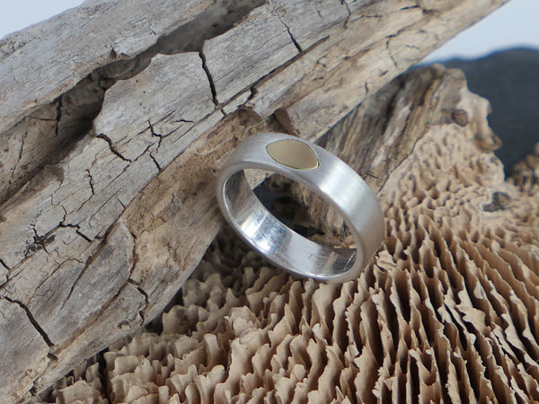 Narrow Silver Ring with Gold Detail
