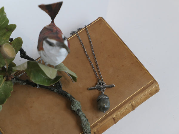 Small Silver Acorn Necklace with Labradorite