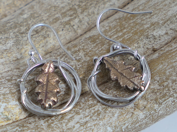 Oak Leaves in Circle Earrings