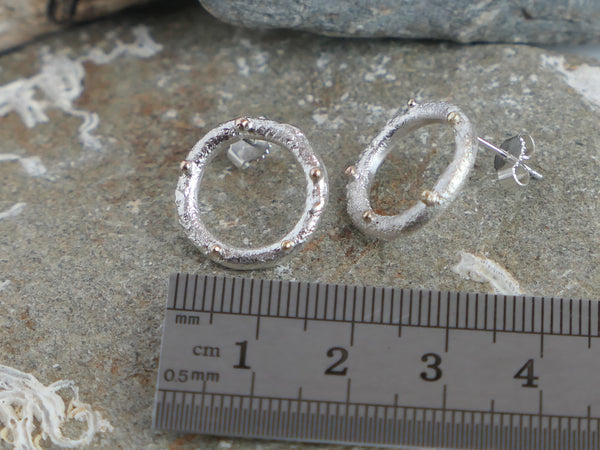 Reticulated Silver Circle Studs with Gold Granules - Medium