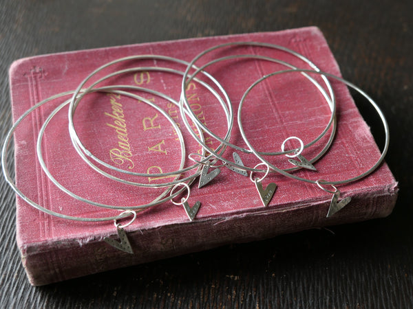 Fine Silver Bangle with Heart Charm