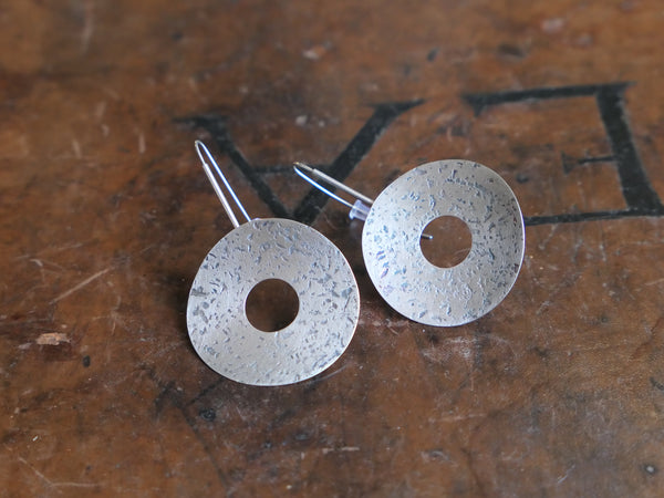 Large Sterling Silver Textured Disk Earrings