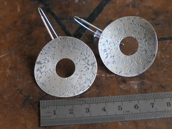 Large Sterling Silver Textured Disk Earrings