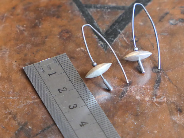 Short Oxidised Thread Through Earrings with Brushed Matte Silver Bead