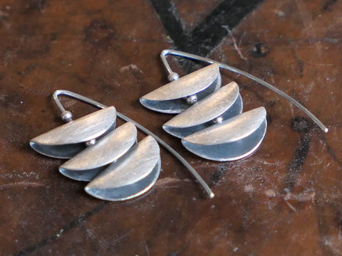 Thread Through Drop Earrings with Three Semi-Circular Beads