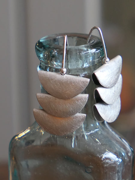 Thread Through Drop Earrings with Three Semi-Circular Beads