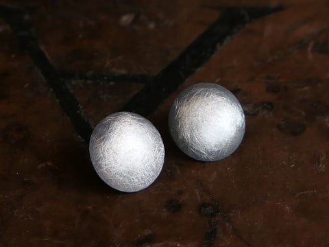 Brushed Oxidised Silver Disk Studs