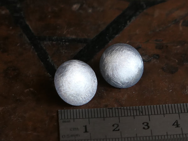 Brushed Oxidised Silver Disk Studs
