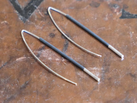 Oxidised Sterling Silver Thread Through Tube Earrings