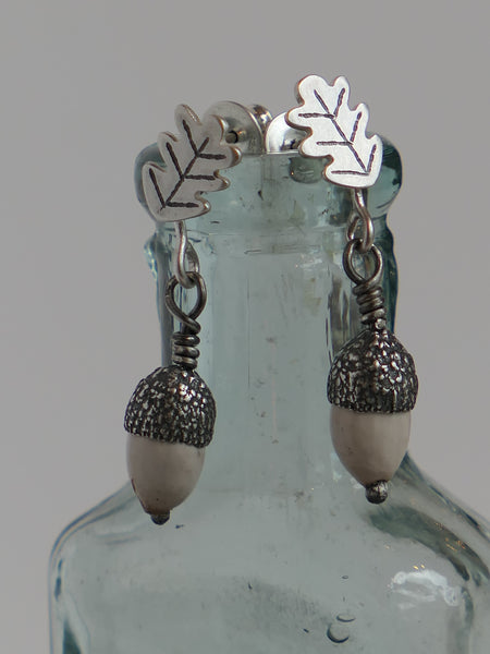 Oak Leaf Studs with Seed Pod Acorn Drop