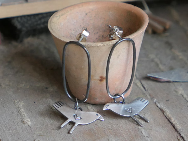 Oval Hoop and Bird Studs