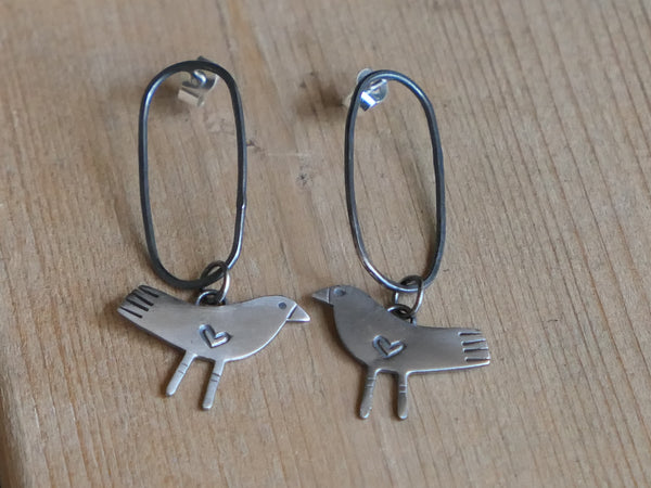 Oval Hoop and Bird Studs