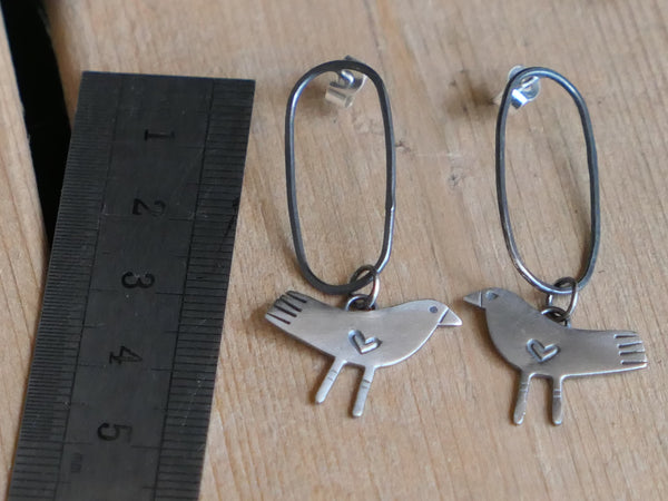 Oval Hoop and Bird Studs