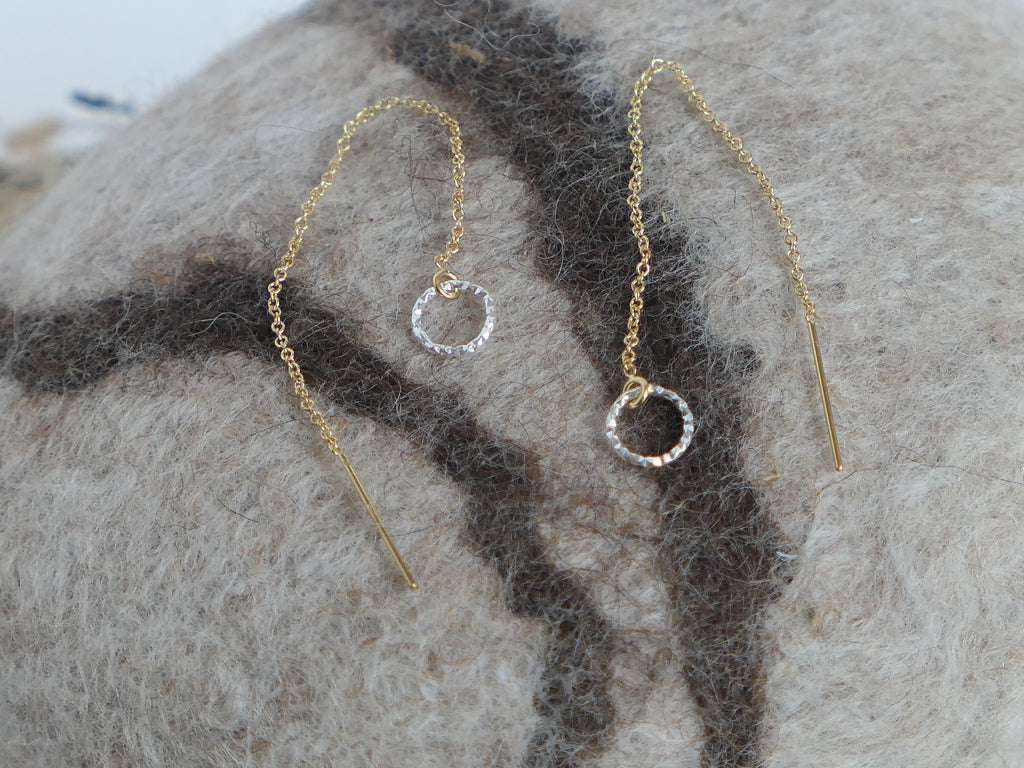 Halo Silver and 14K Rolled Gold Threader Earrings